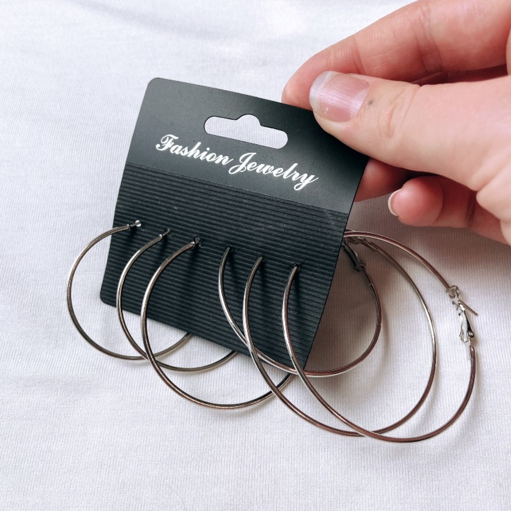 Silver Hoops Earrings Set